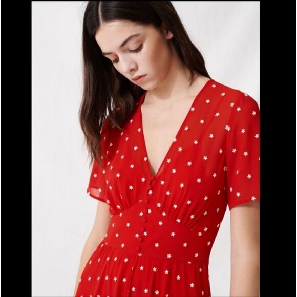 MAJE Raola Dress Red Floral Embroidered Midi - Picture 16 of 16